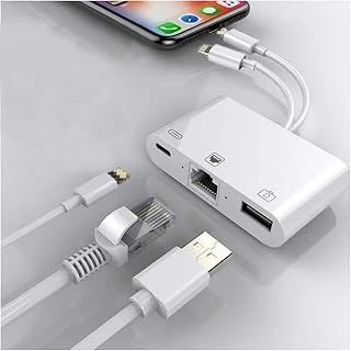 Coverzone 3 In1 Şarj Adaptörü Lightning Type-C Girişini Kamera Fotoğraf Makinesi Lan Ethernet Girişine Çevirici Dönüştürücü Tip-C Rj45 Girişli İphone Ile Uyumlu Zr814 ürün görseli 1