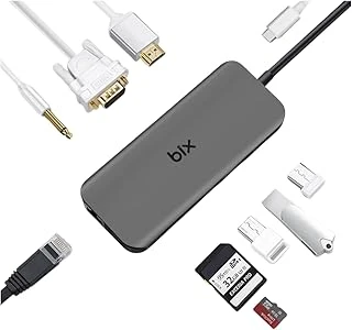 Bix Bx11Hb Type-C To Hdmi Vga Ethernet 3.5 Mm Usb 3.0 Pd Kart Okuyucu Dönüştürücü Adaptör ürün görseli 1