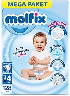 Molfix Mega Paket Bebek Bezi, Beden 4, 7-14 Kg, 116+12 Adet, Bantlı, Kalın Teknolojili, Hızlı Emici ürün görseli 1