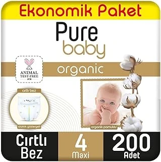 Pure Baby Organik Pamuklu Cırtlı Bez Ekonomik Paket 4 Numara Maxi 200 Adet ürün görseli 1