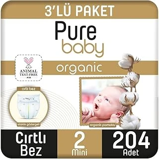Pure Baby Organik Pamuklu Cırtlı Bez 3'Lü Paket 2 Numara Mini 204 Adet ürün görseli 1