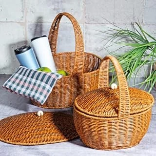 Kosova Wicker 2'Li Kulplu Kapaklı Hasır Piknik Sepeti Seti ürün görseli 1