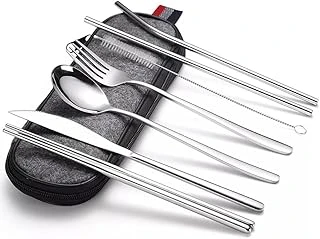 Valkyrie 8 Parça Çantalı Yolculuk Çatal Kaşık Pipet Chopstick Seti Kamp Okul Ofis Tatil Paslanmaz Çelik Metal ürün görseli 1