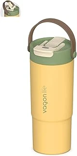 Tumbler Mug 660 Ml Tek Kapak Çift Kullanım Pipetli Rahat İçim Kulplu Paslanmaz Çelik Termos 1102-660Ml Sarı ürün görseli 1
