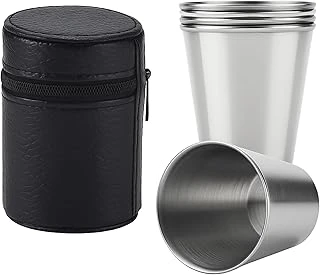 4'Lü Paslanmaz Çelik Shot Kahve Kamp Bardağı Seti 70 Ml Deri Kılıflı Mini Bardak Seti ürün görseli 1
