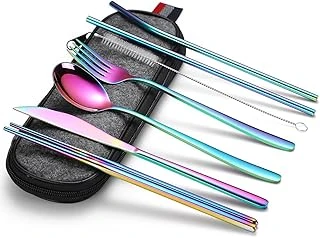Valkyrie 8 Parça Çantalı Yolculuk Çatal Kaşık Pipet Chopstick Seti Kamp Okul Ofis Tatil Paslanmaz Çelik Renkli ürün görseli 1