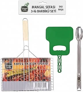 Mangal Teli, Küçük Izgara, Ahşap Saplı, 35X20 Cm, Piknik Için İdeal, Tek Kullanımlık, Mangal Izgara (Tek Izgara+Yelpaze+Maşa) ürün görseli 1