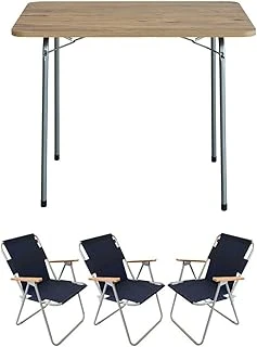 Bofigo 60X80 Çam Katlanır Masa + 3 Adet Katlanır Sandalye Kamp Seti Bahçe Balkon Takımı Lacivert ürün görseli 1