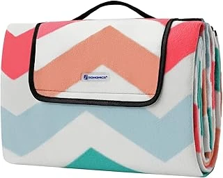Songmics Picnic Blanket, 200 X 200 Cm, Beach Blanket For Camping, Park, Yard, With Waterproof Backing, Foldable, Red Wave Pattern Gcm70Kw ürün görseli 1