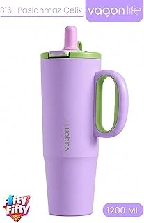 Tumbler 1200 Ml Tek Kapak Çift Kullanım Pipetli Rahat İçim Kulplu Paslanmaz Çelik Termosffvgn1114-1200Ml Mor ürün görseli 1