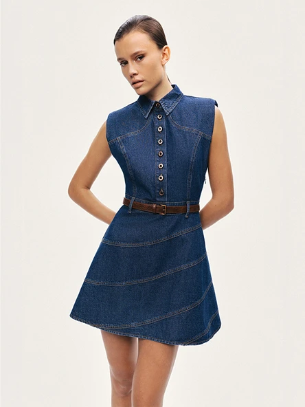 Nocturne Kemer Detaylı Mini Denim Elbise N26YD2737 ürün görseli 1