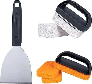 Blackstone 5463 Temizleme Alet Seti (8 Adet) Barbekü Izgarası Düz Üst İç/Dış Mekan Aksesuarları-1 Paslanmaz Çelik Izgara Kazıyıcı, 3 Ovma Pedi, Saplı 2 Ponza Taşı, Siyah, Turuncu, Gümüş ürün görseli 1