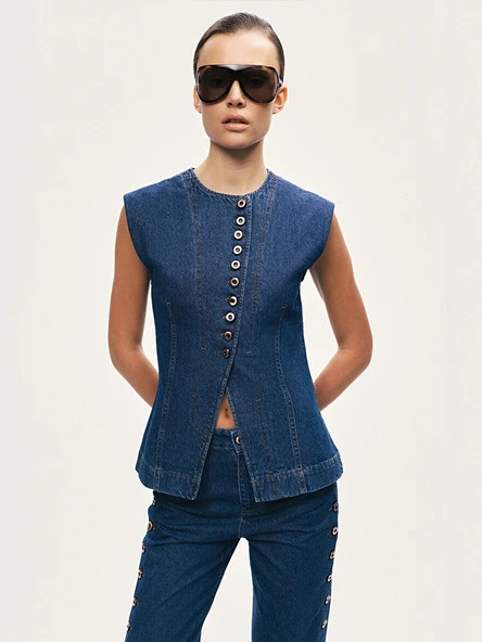 Nocturne Metal Düğmeli Denim Yelek N26YD7080 ürün görseli 1
