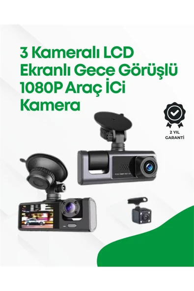 2.0” LCD Ekranlı, Döngüsel Kayıt Özellikli Üç Kameralı Oto Kamera ürün görseli 1