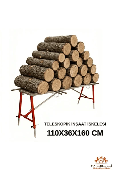 Alüminyum Gövdeli Çelik Ayaklı Teleskopik İnşaat İskelesi Kırmızı - 400 Kg Taşıma Kapasitesi 110x36x160cm ürün görseli 1