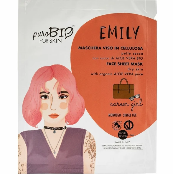PuroBio Emıly Face Sheet Mask Dry Skin Career Girl Aloe Vera 10 ml - Tek Kullanım ürün görseli 1