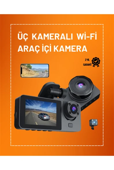 Full HD Çözünürlüklü Üç Kameralı Araç İçi Kamera – Park ve Sürüş Güvenliği ürün görseli 1