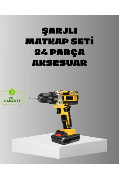 Şarjlı Darbeli Matkap Seti – 2 Bataryalı, 24W Güç, 24 Parça Aksesuar, LED Işıklı ürün görseli 1