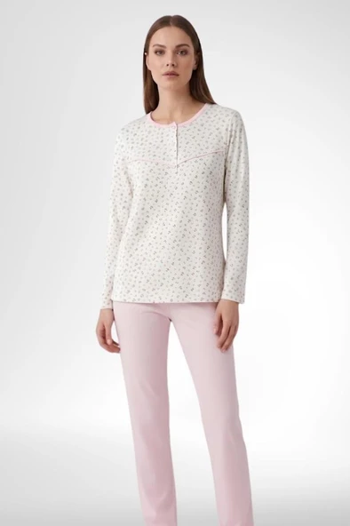 Mecit 6361 Pembe %100 Pamuk Büyük Beden Kadın Pijama Takımı ürün görseli 1