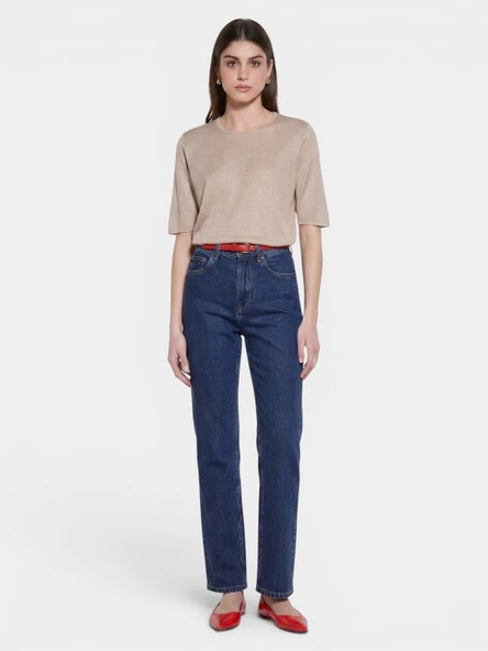 Streç Pamuklu Taş Yıkama Slim Fit Denim Pantolon Kadın Haki Yeşili Pantolon - 325A4MCPLE046 ürün görseli 1
