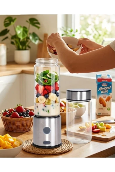 Taşınabilir Cam Blender 450 ml 350 ml Çift Hazneli Smoothie Blender ürün görseli 1