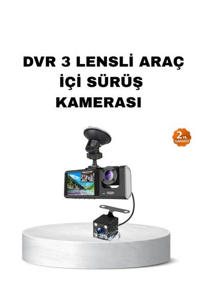 Üç Kameralı Araç İçi Kayıt Sistemi Full HD Gece Görüşlü ve G-Sensör Destekli ürün görseli 1