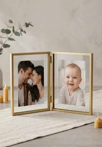 İKİLİ GOLD KENARLI METAL ÇERÇEVE ÖNÜ CAMLI  25+20 CM ürün görseli 1