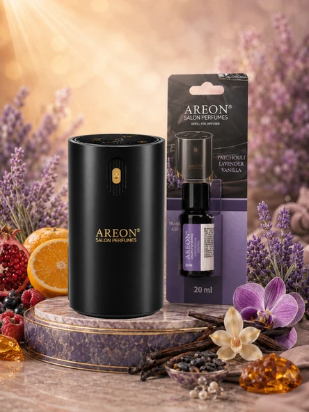 Areon Aromatik Difüzör Siyah (Klasik Metal) + Patchouli Lavender Vanilla ürün görseli 1