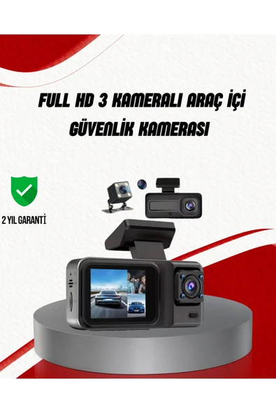 Ön Arka ve İç Kamera DashCam 360° Kapsamlı Full HD Araç Güvenlik Sistemi ürün görseli 1