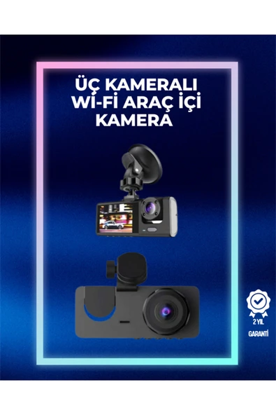 1080p Ön + 720p Arka & İç Kamera – Suya Dayanıklı Araç Güvenlik Kamerası ürün görseli 1