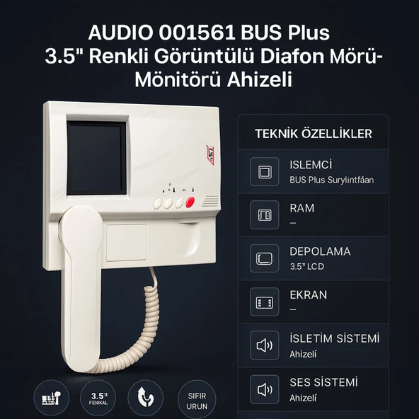 AUDIO 001561 BUS Plus 3.5” Renkli Görüntülü Diafon Monitörü Ahizeli ürün görseli 1