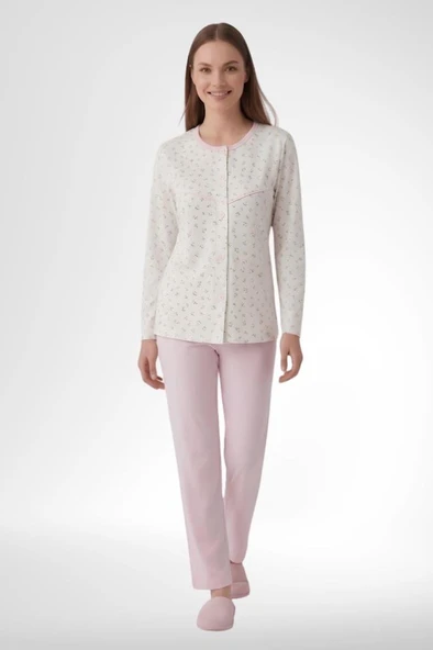 Mecit 6362 Pembe Boydan Düğmeli Büyük Beden Kadın Pijama Takımı ürün görseli 1