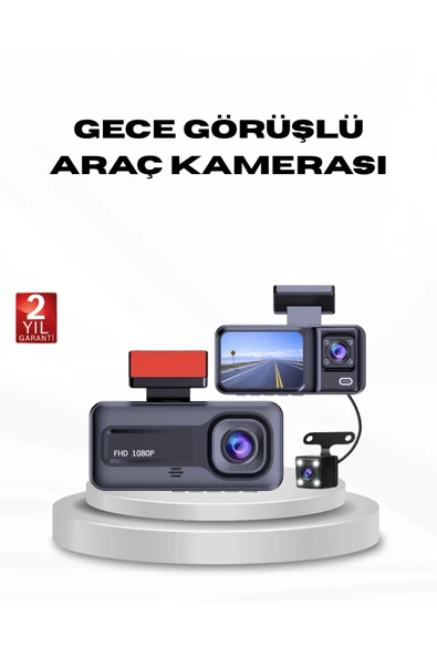Full HD Üç Kameralı Araç Kamerası G-Sensörlü ve Gece Görüşlü ürün görseli 1