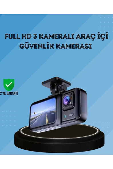 360° Kapsama Sahip Full HD Araç Kamerası 3’lü Kayıt Gece Görüşlü DashCam ürün görseli 1