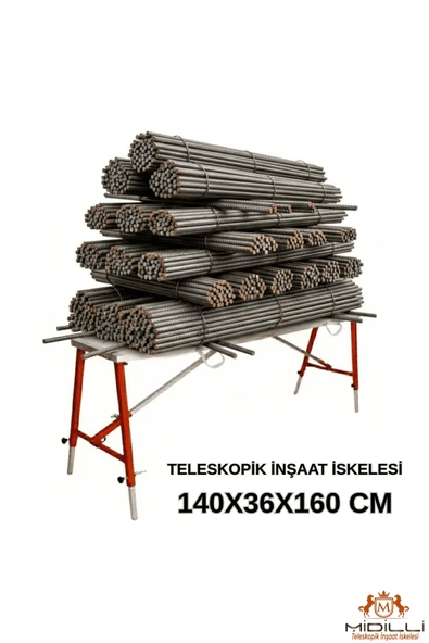 Alüminyum Gövdeli Çelik Ayaklı Teleskopik İnşaat İskelesi Kırmızı - 400 Kg Taşıma Kapasitesi 140x36x160cm ürün görseli 1