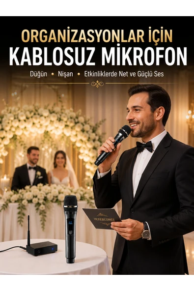 Yeni Nesil Kablosuz El Mikrofonu Seti Dijital Ekranlı Çift Mikrofonlu ürün görseli 1