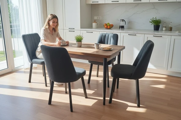 EFE MOBİLYA T-6023 KEMENÇE MDF 70X120 KAREGOLD AÇIK GRİ SANDALYE 4 KİŞİLİK MUTFAK MASA TAKIMI ürün görseli 1