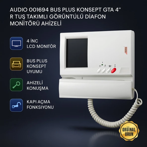AUDIO 001694 Bus Plus Konsept GTA 4” R Tuş Takımlı Görüntülü Diafon Monitörü Ahizeli ürün görseli 1
