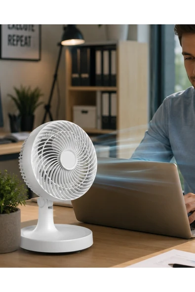 Kompakt Mini Fan Otomatik Salınımlı Sessiz Masaüstü Vantilatör ürün görseli 1