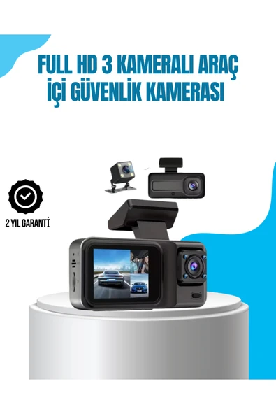 3 Kameralı Araç İçi Kayıt Cihazı 1080P Full HD Gece Görüşlü ve Wi-Fi Bağlantılı ürün görseli 1