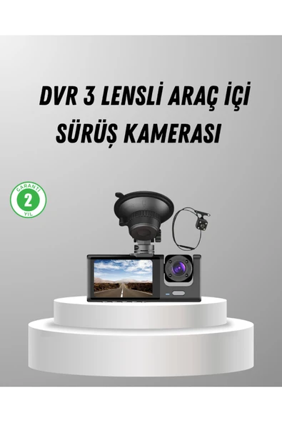Üç Kameralı Araç DVR Full HD Gece Görüşlü ve 2 inç IPS Ekranlı ürün görseli 1