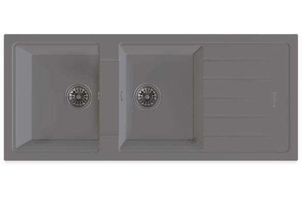 RealStone Esila P021 Damlalıklı Granit Evye 1160x500 mm Çift Göz Mutfak Evyesi - RealStone P021 Esila Gri ürün görseli 1