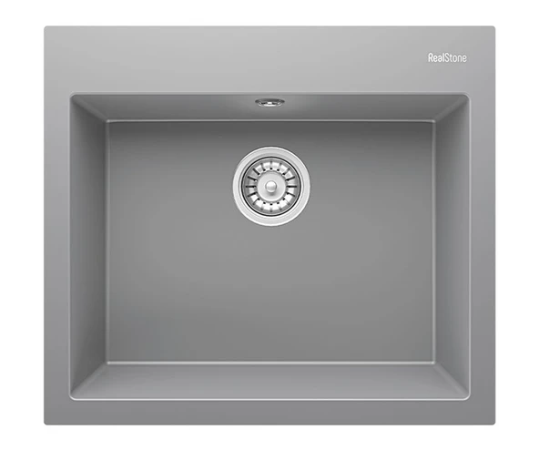 RealStone Didyma 60 K002 Granit Evye 600x530 mm Tek Göz Mutfak Evyesi - RealStone K002 Didyma 60 Gri ürün görseli 1