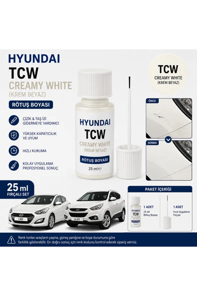 HYUNDAI i30, ix35 - TCW CREAMY WHITE - Krem Beyaz Rötuş boyası - 25ml fırçalı Set ürün görseli 1