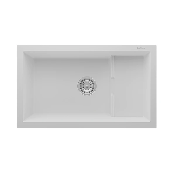 RealStone Patara P017 Granit Evye 770x460 mm Tek Göz Mutfak Evyesi - RealStone P017 Patara Beyaz ürün görseli 1