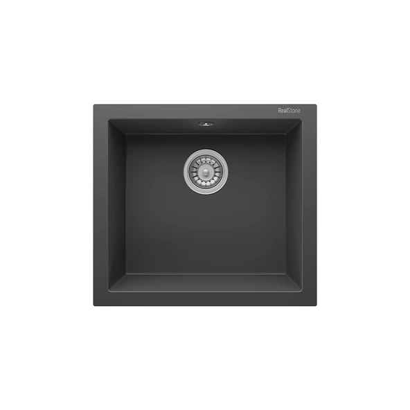 RealStone Gordion 52 K05 Granit Evye 520x470 mm Tek Göz Mutfak Evyesi - RealStone K005 Gordion 52 Antrasit ürün görseli 1