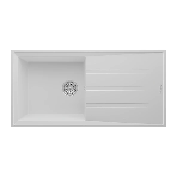 RealStone Efes 100 P012 Granit Evye 1000x500 mm Tek Göz Damlalıklı Mutfak Evyesi - RealStone P012 Efes 100 Beyaz ürün görseli 1