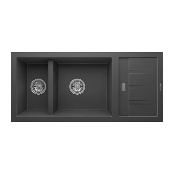 RealStone Artemis P024 Damlalıklı Granit Evye Çift Göz Mutfak Evyesi - RealStone P024 Artemis Antrasit ürün görseli 1