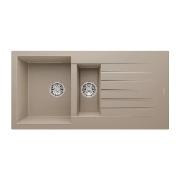 RealStone Troya 100 P005 Granit Evye 1000x500 mm Tek Göz Damlalıklı Mutfak Evyesi - RealStone P005 Troya 100 Granit Evye Cappuccino ürün görseli 1