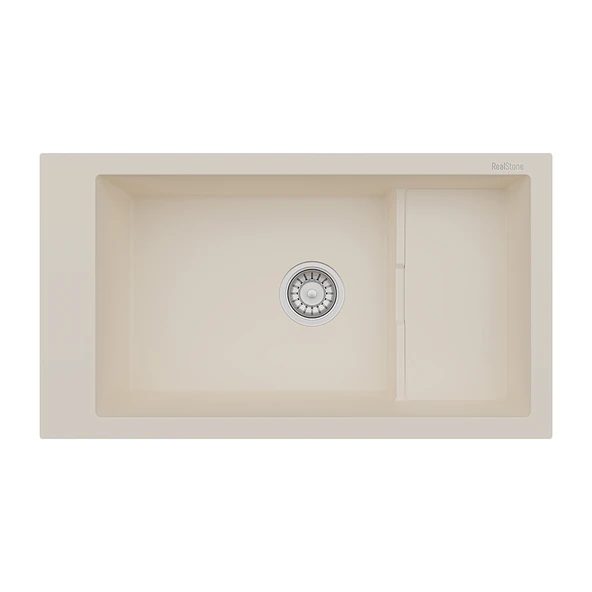 RealStone Knidos P023 Granit Evye 825x460 mm Tek Göz Mutfak Evyesi - RealStone P023 Knidos Krem ürün görseli 1